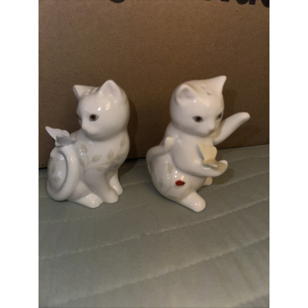 Lenox Butterfly Meadow Figural Kittens Salt & Pepper Shakers White Porcelain